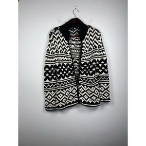 The Limited Handknit Nordic Fair Isle Zip Cardigan S Black Cream Chunky Sweater